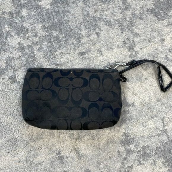 Coach Signature Zip Top Wristlet Pouch Monogram Black Dark Brown - Picture 7 of 16